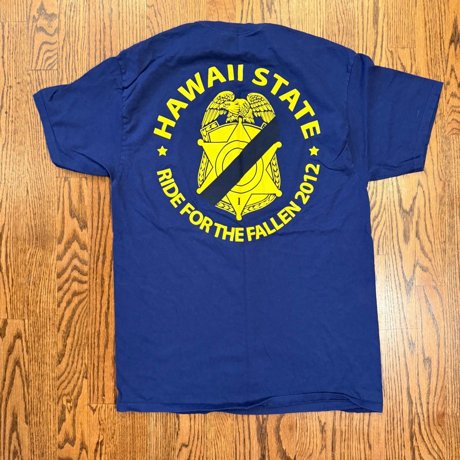 Hanes Hawaii State Ride for the Fallen 2012 Graphic T-Shirt Large Navy Blue
