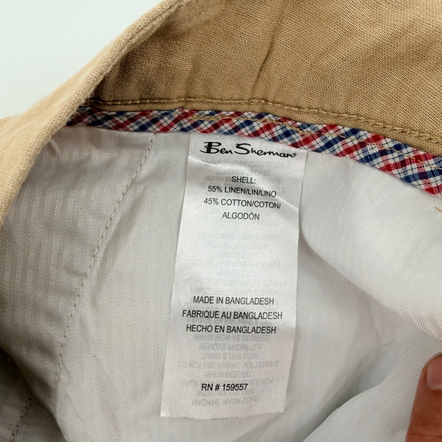 Ben Sherman Linen Blend Regular Fit Chino Shorts Tan Khaki 38W Summer Casual