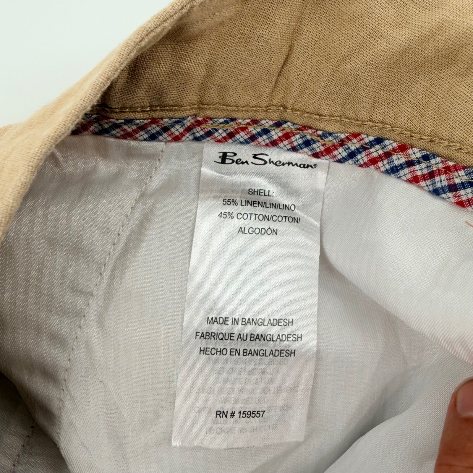Ben Sherman Linen Blend Regular Fit Chino Shorts Tan Khaki 38W Summer Casual