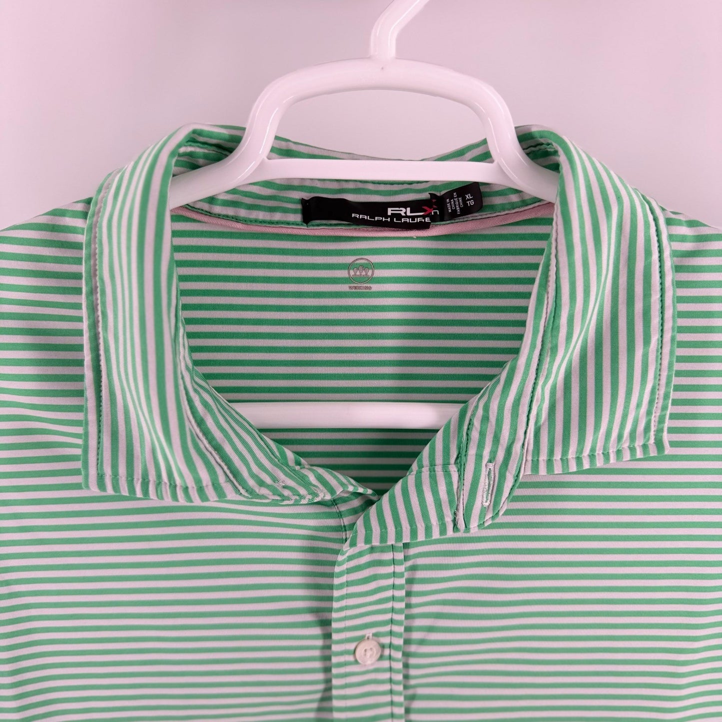 RLX Ralph Lauren Performance Polo Shirt Striped Golf Athletic XL Green White