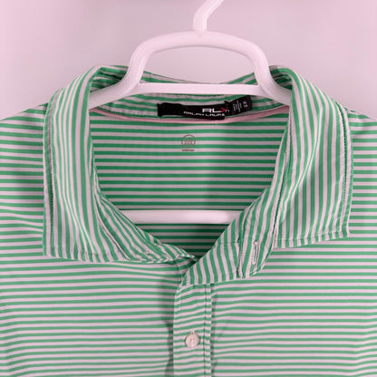 RLX Ralph Lauren Performance Polo Shirt Striped Golf Athletic XL Green White