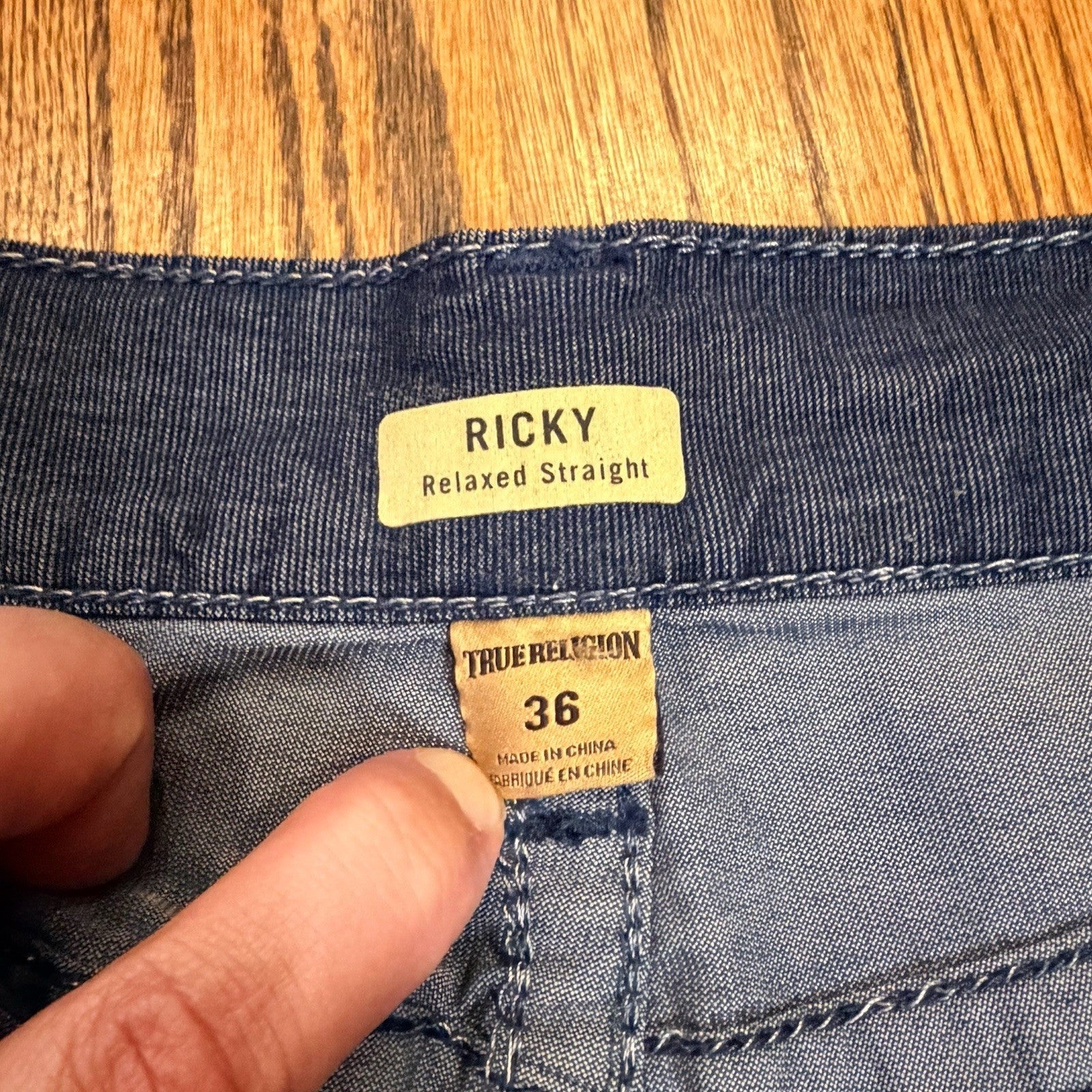 True Religion Ricky Relaxed Straight Cord Pants 36 Blue Horseshoe Flap Pocket