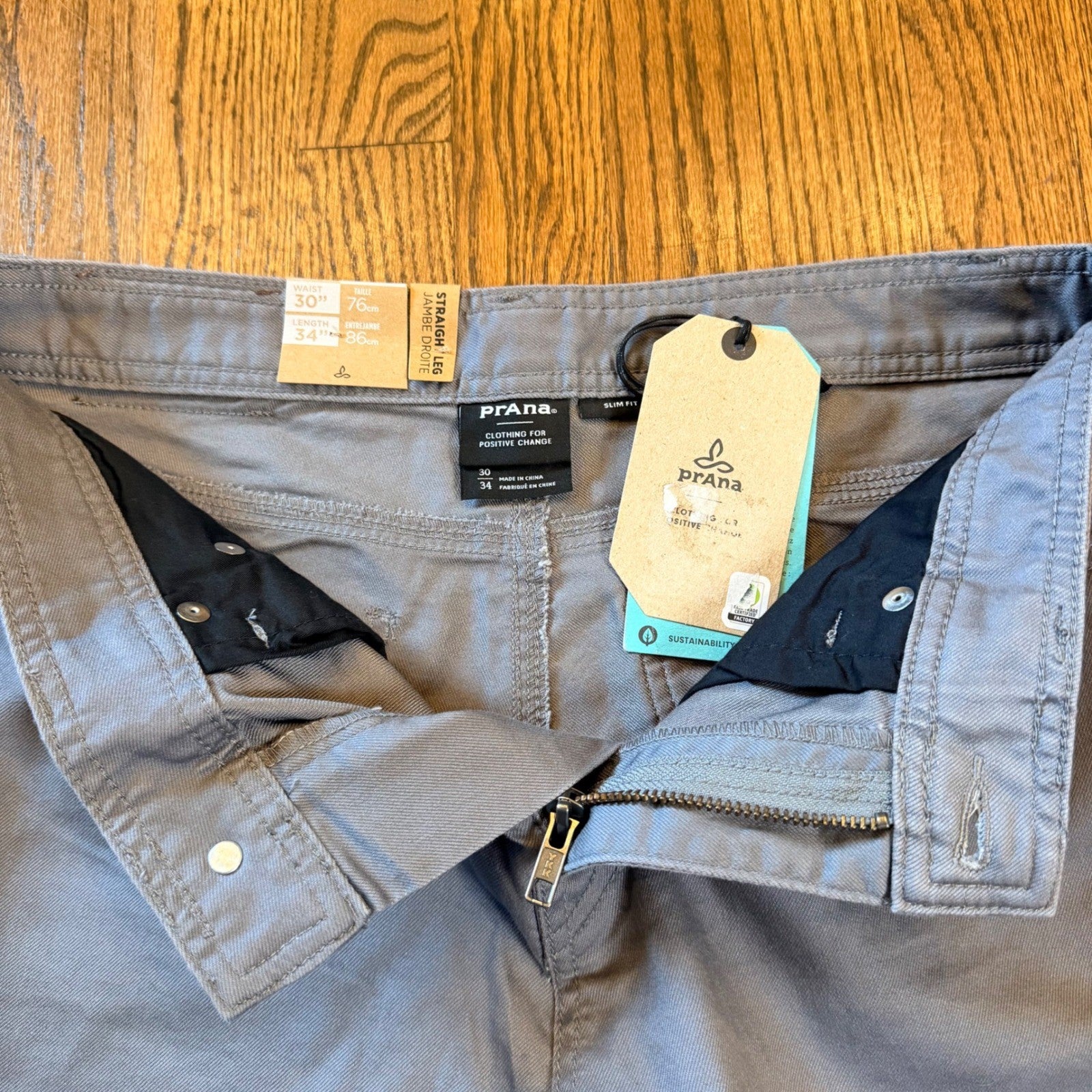 Prana Bridger Jean Slim Fit Straight Leg Stretch Denim 30x34 Gravel Grey NWT