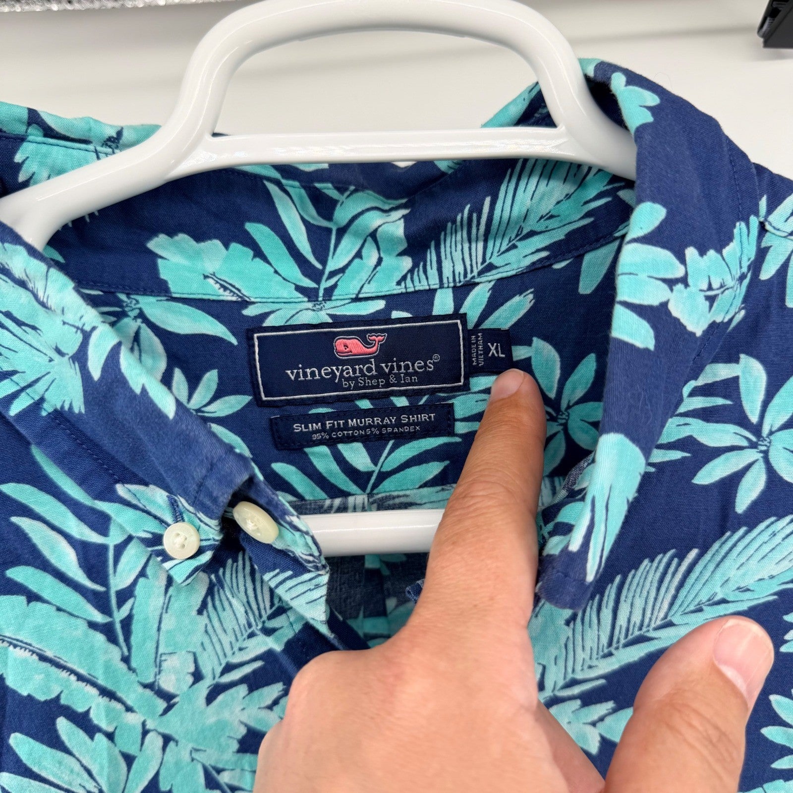 Vineyard Vines Slim Fit Murray Shirt Tropical Floral SS Button Down XL Blue Teal