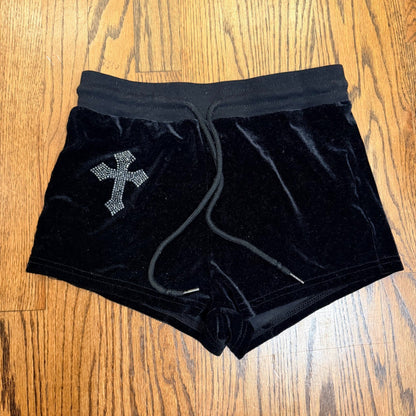 Romwe Velvet Rhinestone Cross Lounge Shorts Black Size S Small Y2K Goth Velore