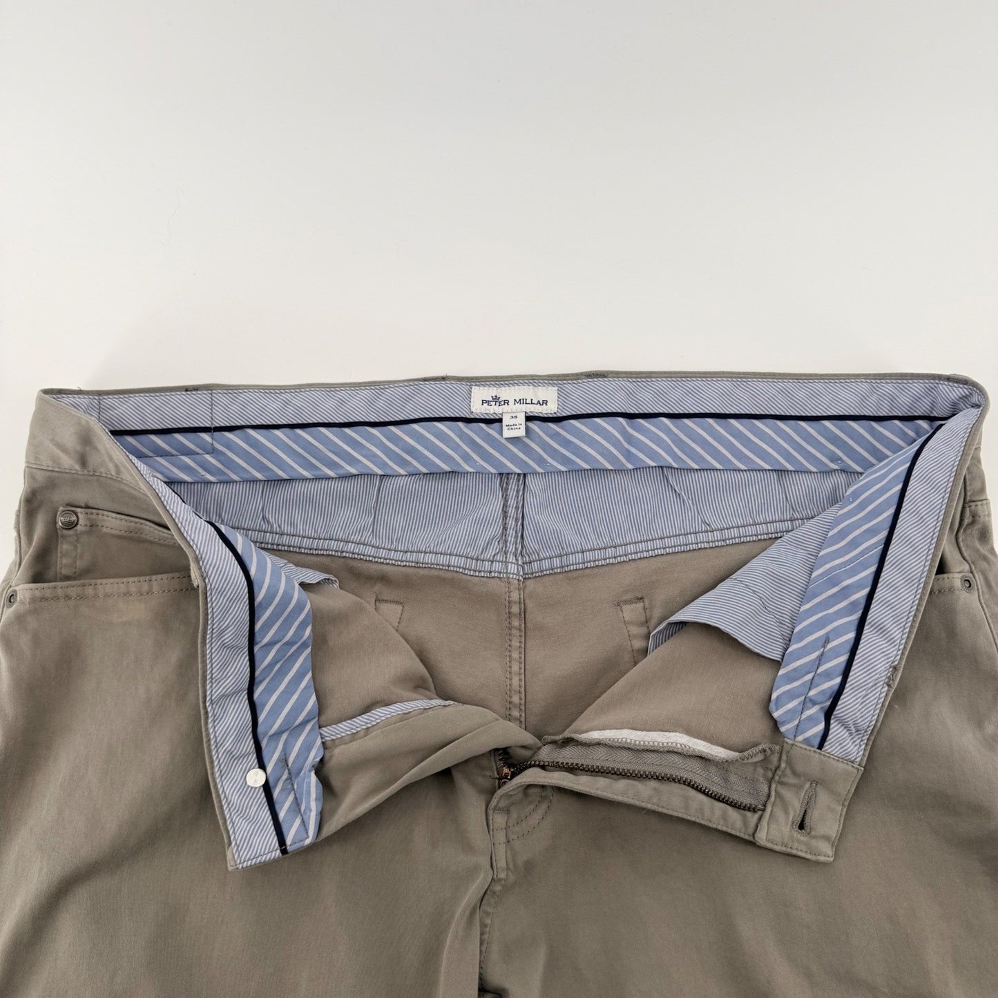 Peter Millar Crown 5-Pocket Pants Straight Leg Chino Golf Trousers 38 Grey Prep