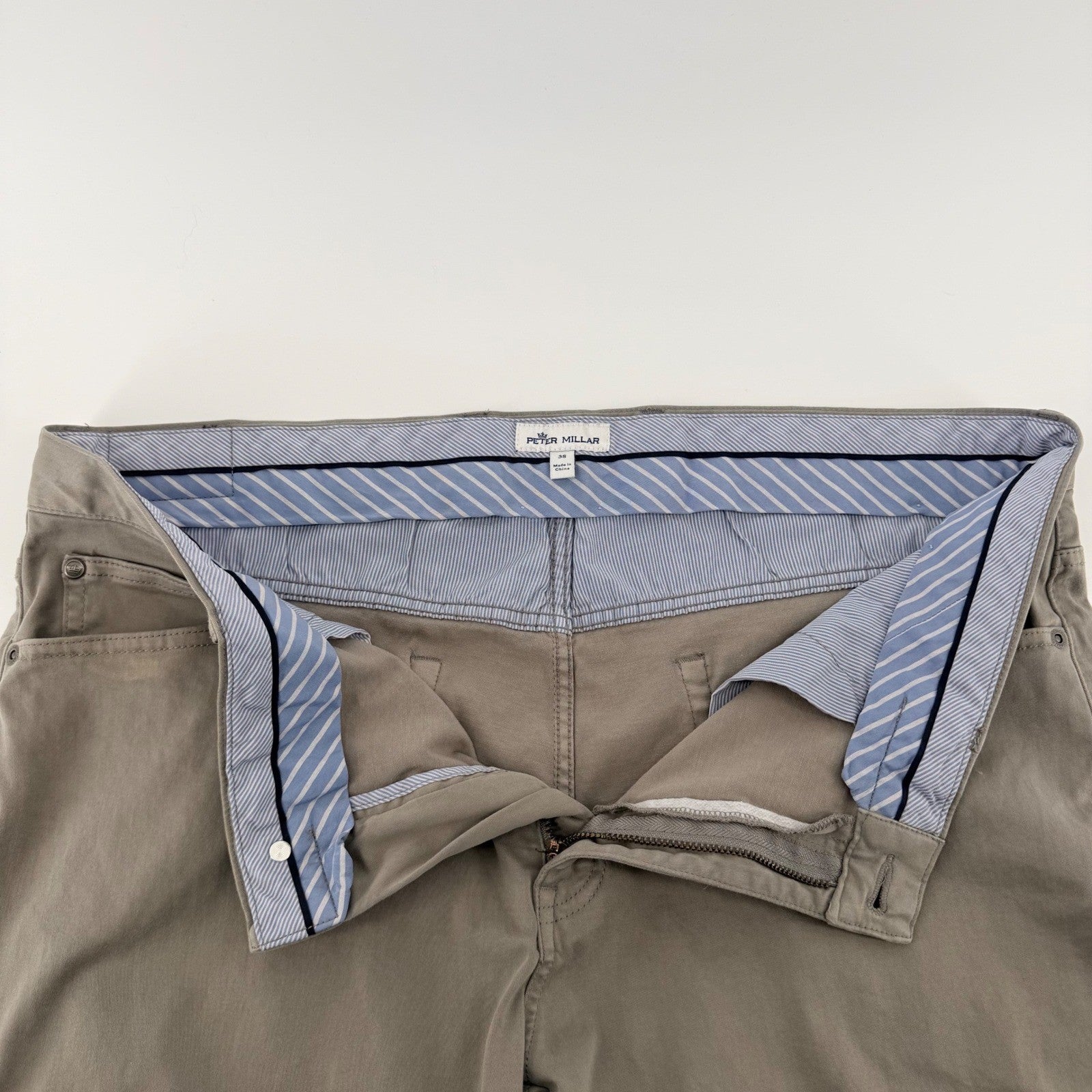 Peter Millar Crown 5-Pocket Pants Straight Leg Chino Golf Trousers 38 Grey Prep