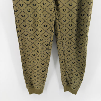 True Religion Monogram Logo Jogger Sweatpants Olive Green Orange XL