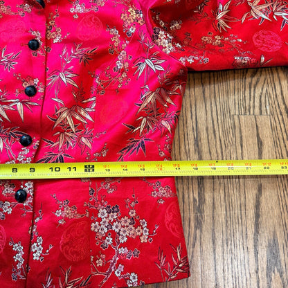 MSK Silk Blend Asian Inspired Floral Bamboo Jacquard Mandarin Jacket 8 Red