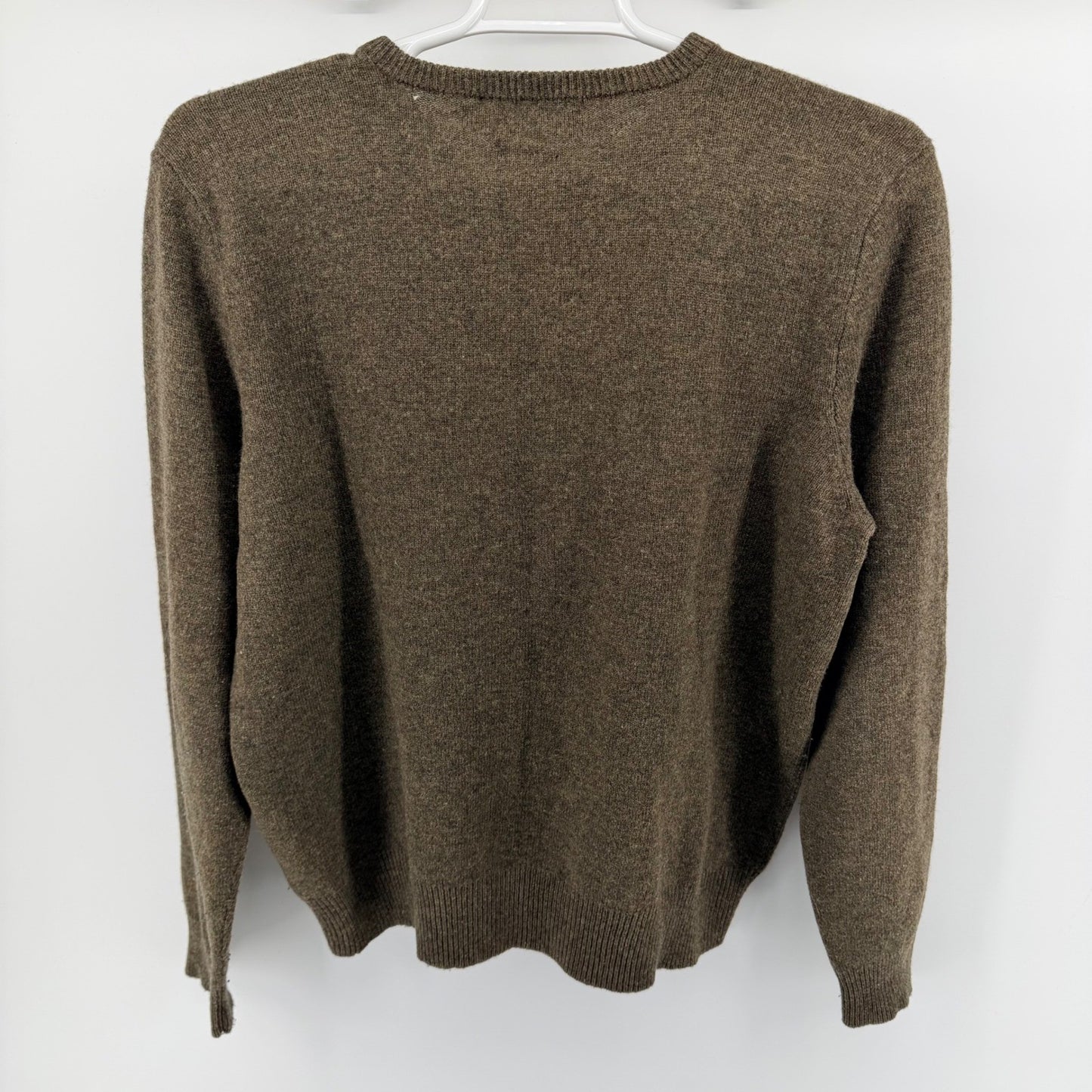 Polo Ralph Lauren Lambswool V-Neck Sweater Orange Pony Logo XL Brown Olive