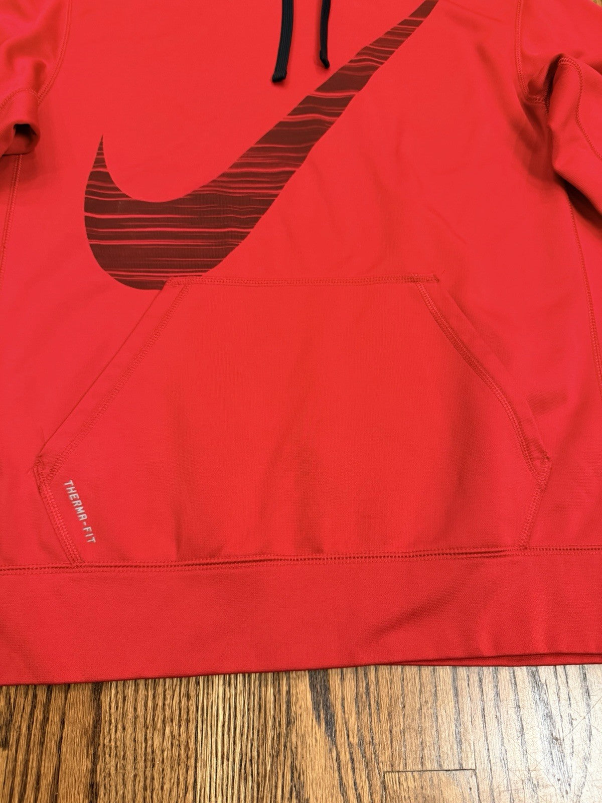 Nike Therma Fit Pullover Hoodie Mens L  Red Black Big Swoosh