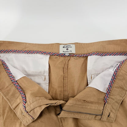 Ben Sherman Linen Blend Regular Fit Chino Shorts Tan Khaki 38W Summer Casual