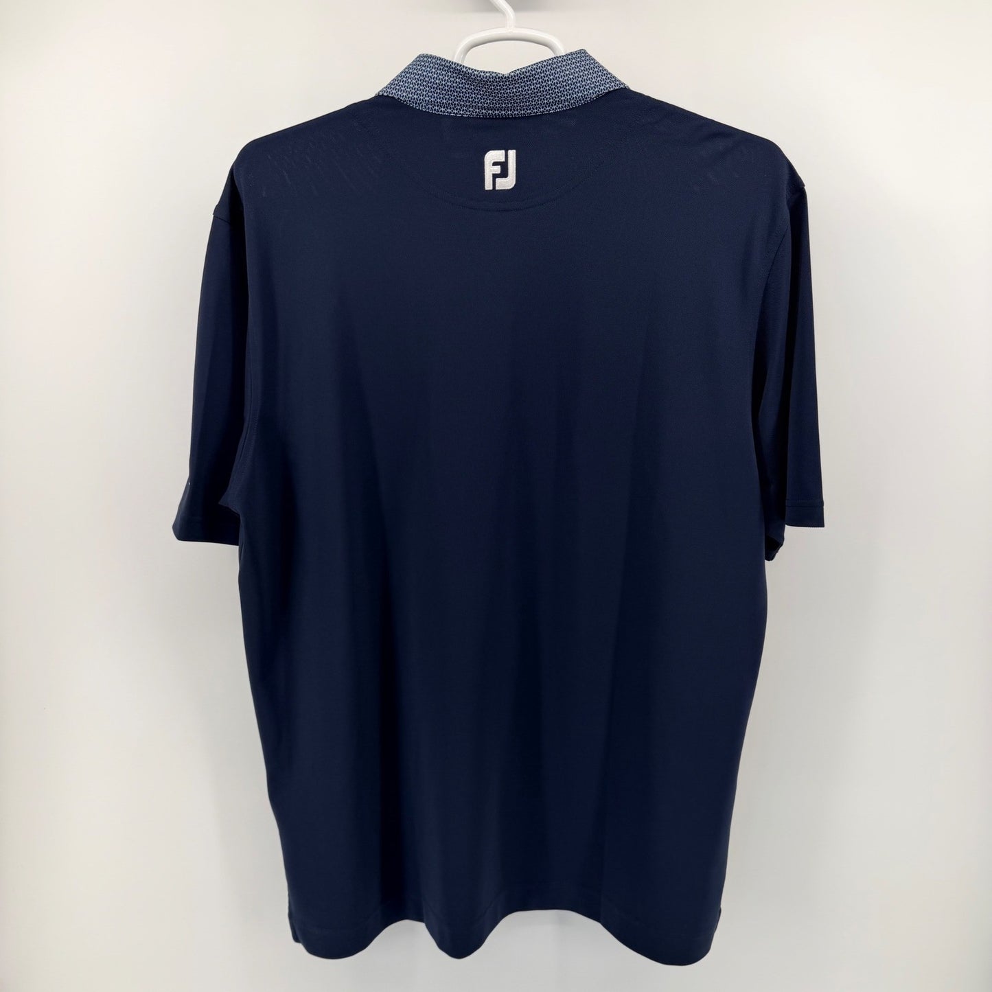 FootJoy ProDry Golf Polo Shirt Patterned Collar Fircrest Logo XL Navy Blue