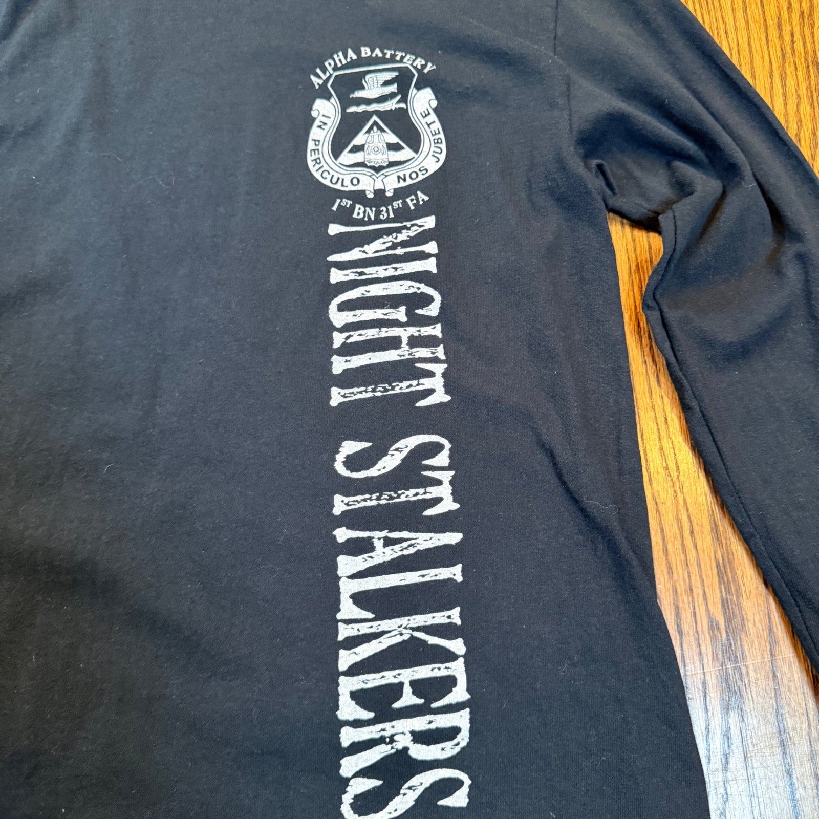 Gildan Alpha Battery Night Stalkers Military Long Sleeve T-Shirt Small Black