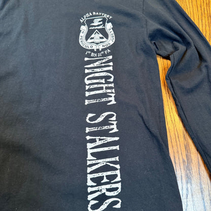 Gildan Alpha Battery Night Stalkers Military Long Sleeve T-Shirt Small Black