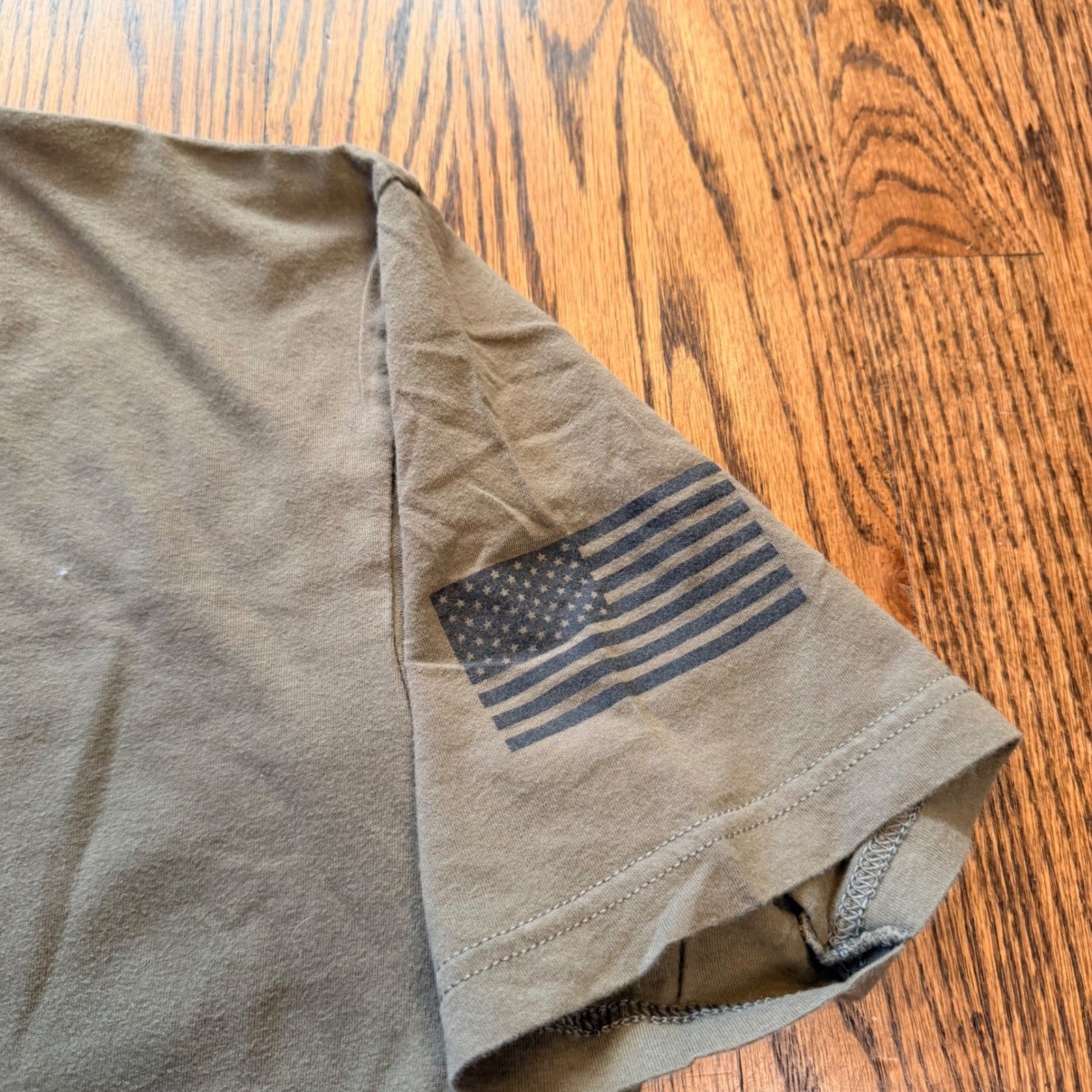 The Power Shop Graphic T-Shirt American Flag Sleeve XL Olive Green