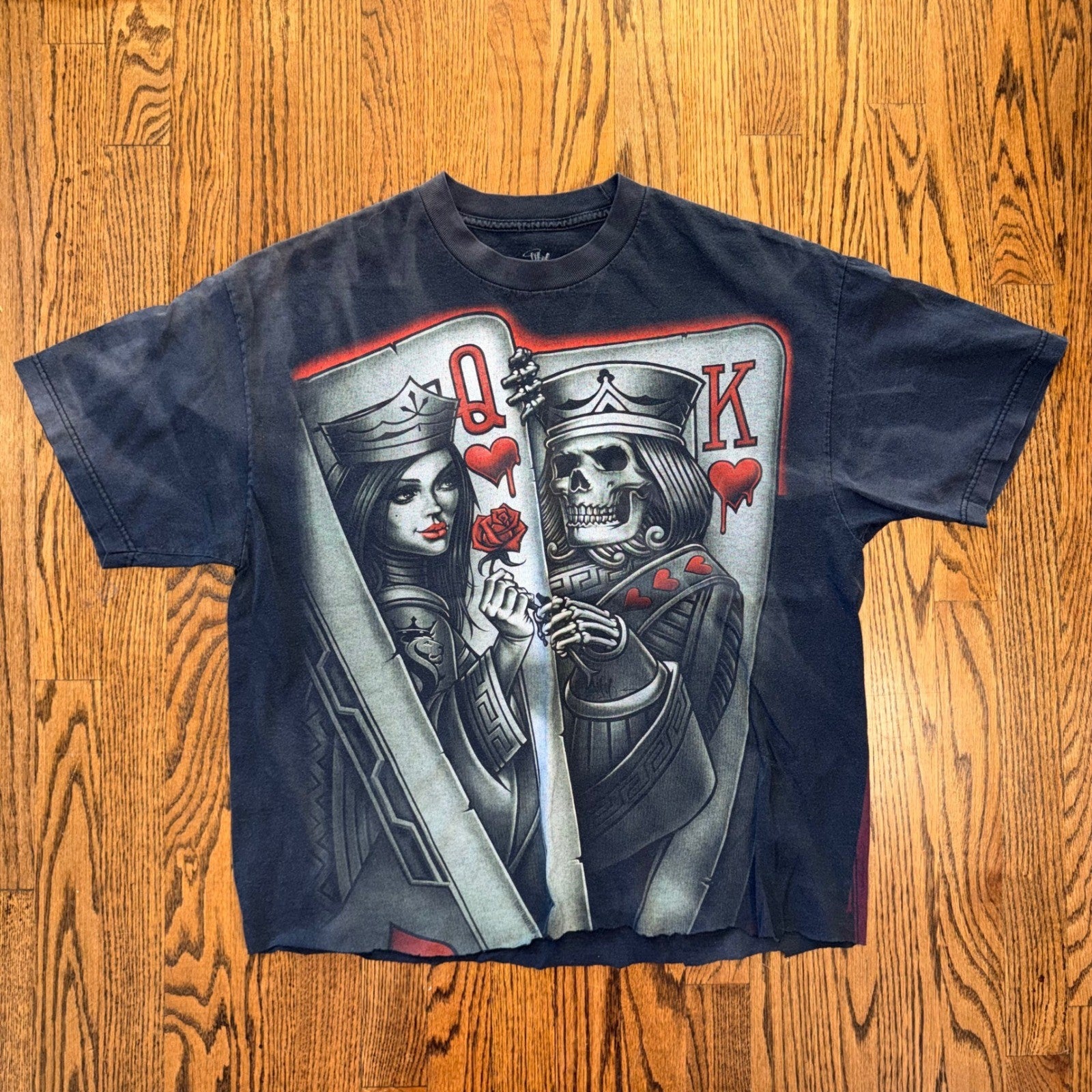 OG Abel Collection King Queen Skeleton Graphic Tee Cropped XL Faded Black