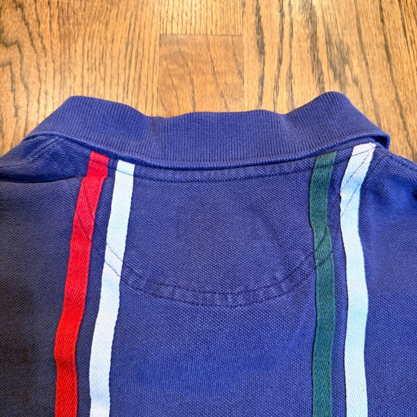 Catalina Striped Pique Polo Shirt Mens Large Navy Blue Red White Green Vintage