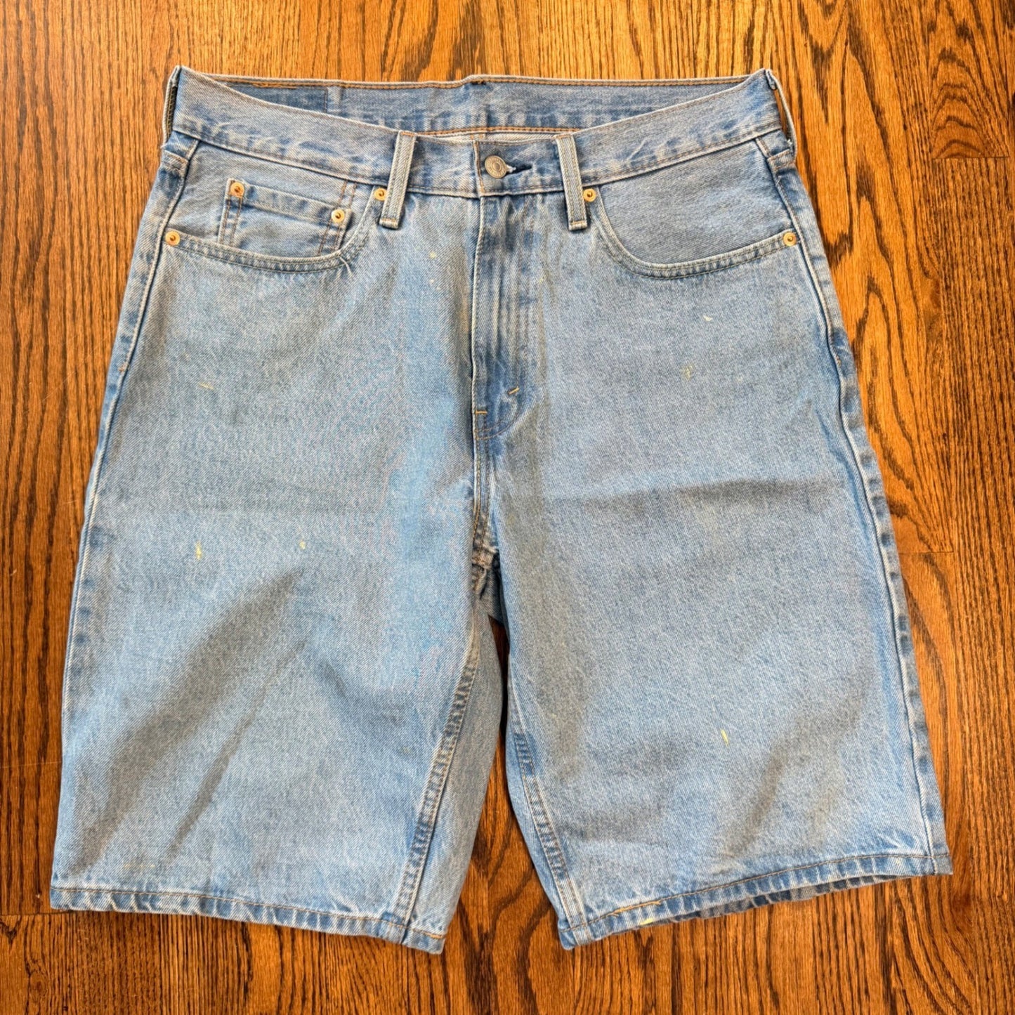 Levi's 469 Loose Fit Denim Shorts Paint Splatter Light Wash 32 Blue Jorts Y2K