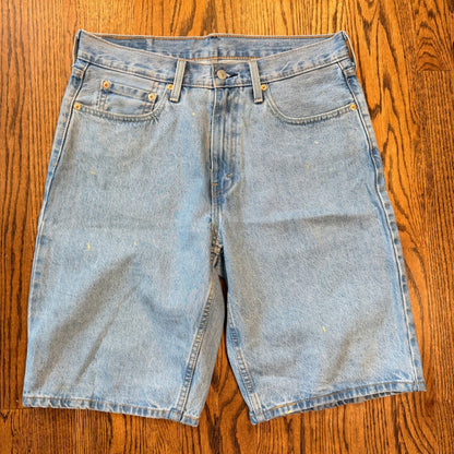 Levi's 469 Loose Fit Denim Shorts Paint Splatter Light Wash 32 Blue Jorts Y2K