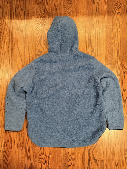 Tommy Hilfiger Fluffy Hooded Sherpa Fleece 1/4 Zip Jacket Pullover Large Blue