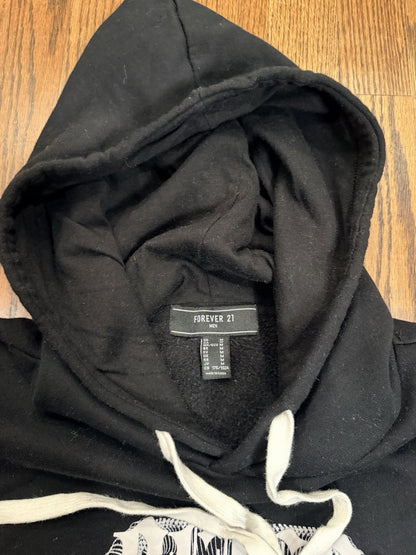 Forever 21 Men's Size M Black Hoodie With Snake & Spinal Design Excellent