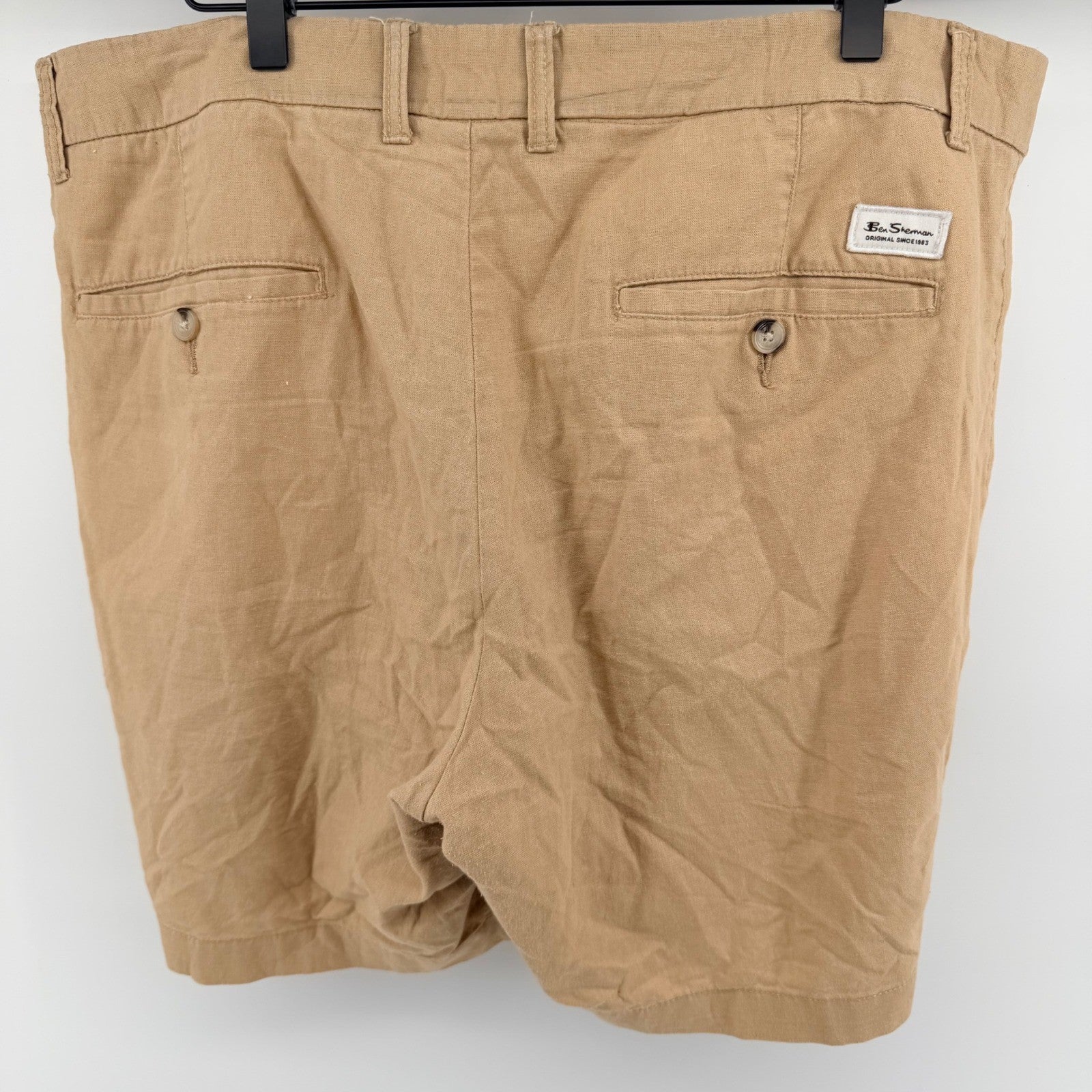 Ben Sherman Linen Blend Regular Fit Chino Shorts Tan Khaki 38W Summer Casual