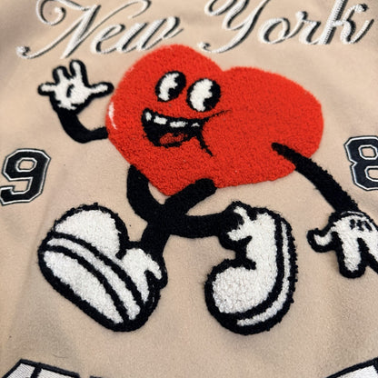 New York 1982 Empire State Varsity Bomber Jacket - Forever 21 - Tan - Size XS