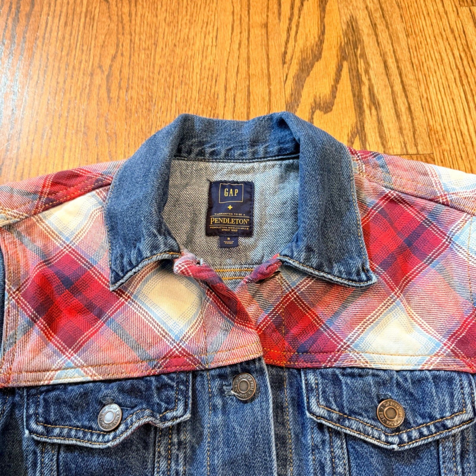 Gap x Pendleton Denim Trucker Jacket Plaid Wool Yoke S Blue Colab Western Spring