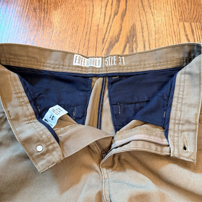Free World Messenger Shorts Flat Front Twill Skate Size 31 Olive Green