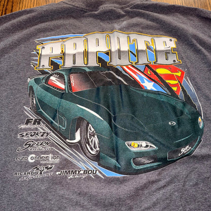 Hanes Papote Drag Racing Mazda RX-7 Superman Graphic T-Shirt XL Gray