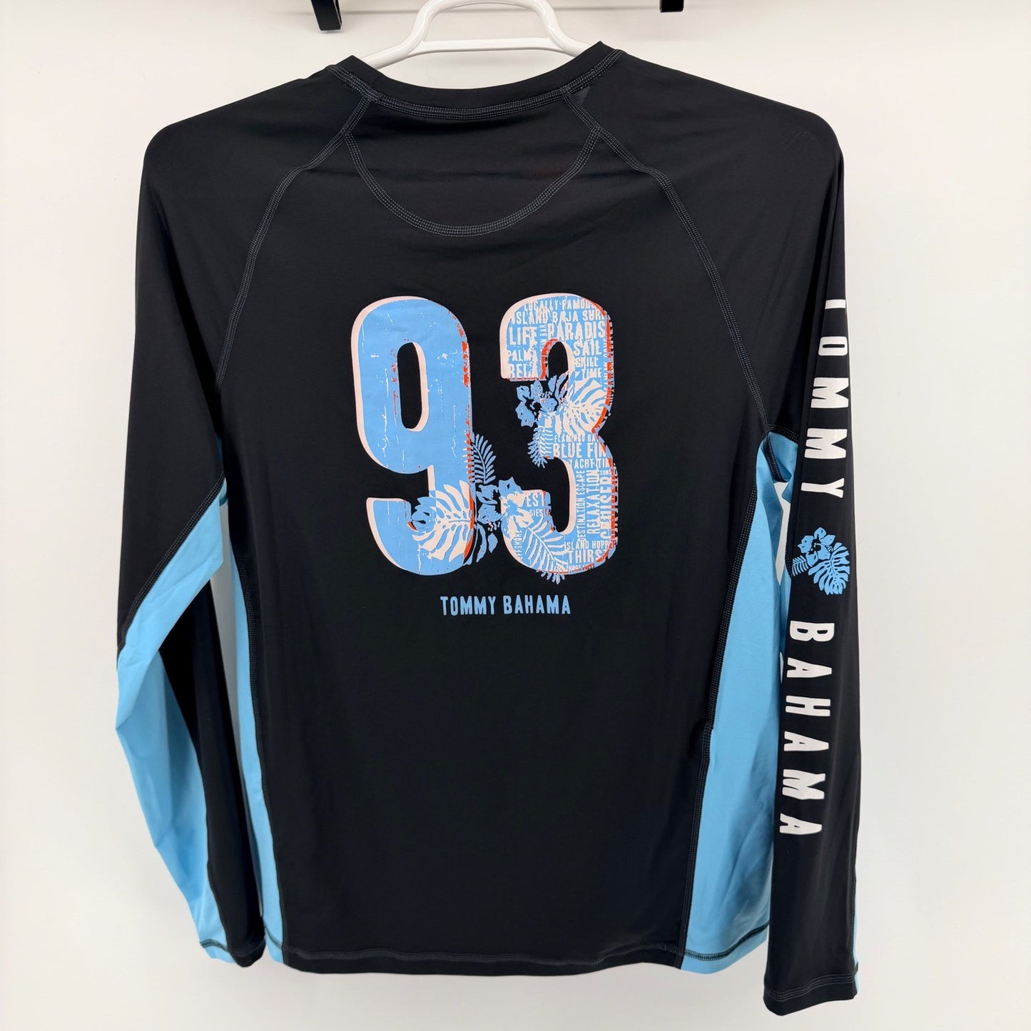 Tommy Bahama IslandActive Rash Guard UPF 30 Swim Shirt Graphic M Black Blue