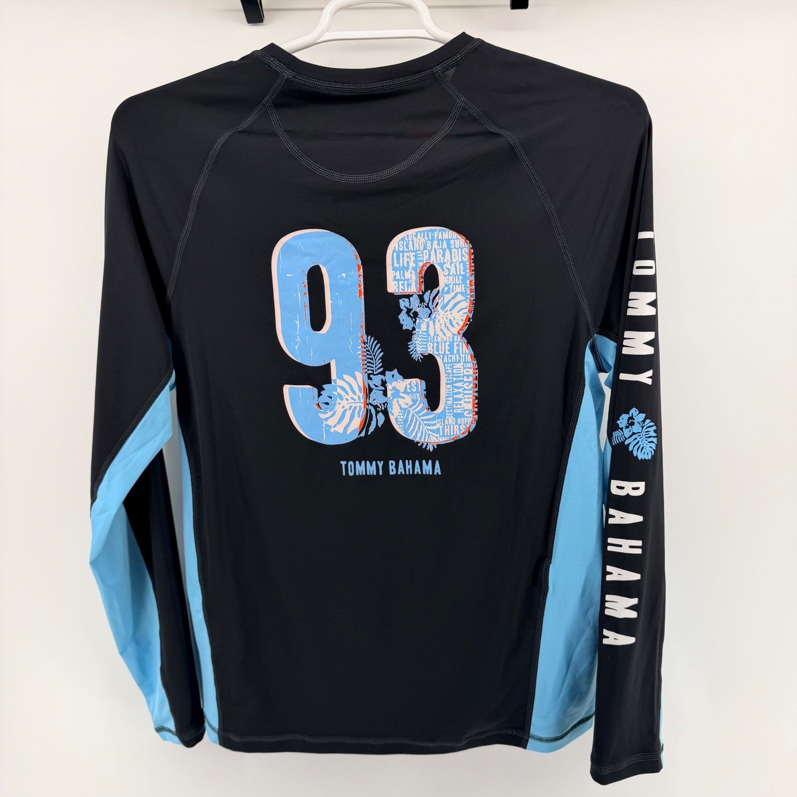 Tommy Bahama IslandActive Rash Guard UPF 30 Swim Shirt Graphic M Black Blue