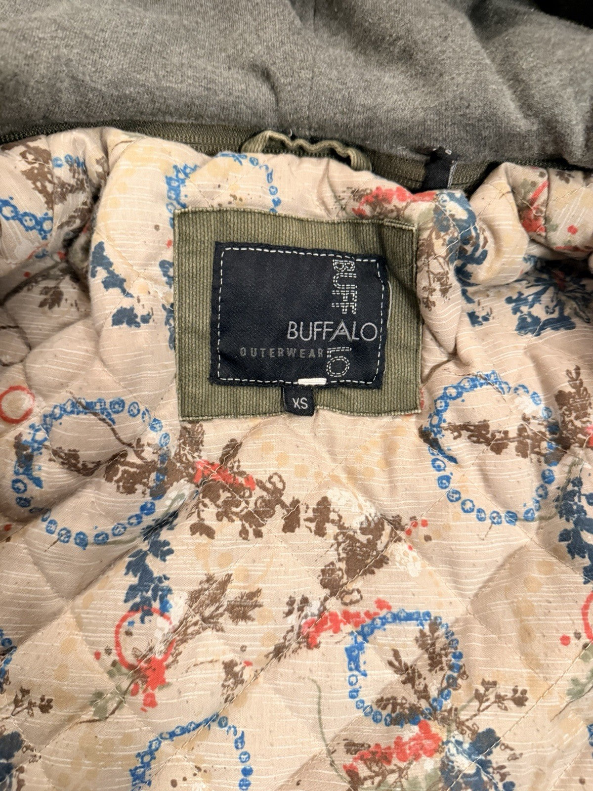 Buffalo Womens Outerwear Green/Grey Parka Denim Jacket Zip Off Hat Size XS