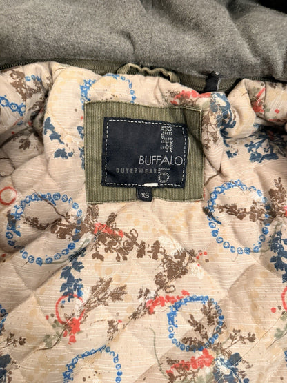 Buffalo Womens Outerwear Green/Grey Parka Denim Jacket Zip Off Hat Size XS