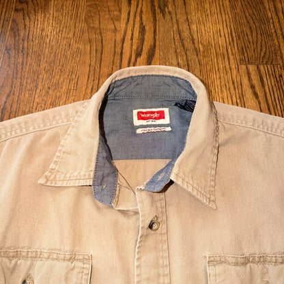 Wrangler Flex for Comfort Button Down Shirt Khaki Tan Large Mens Long Sleeve