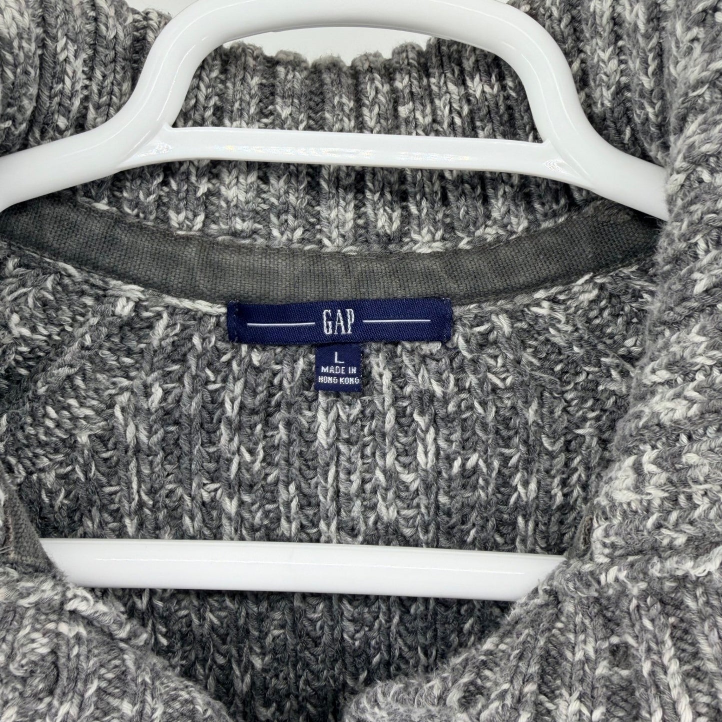 Gap Cable Knit Cardigan Sweater Gray Chunky Button Front Shawl Collar Large L