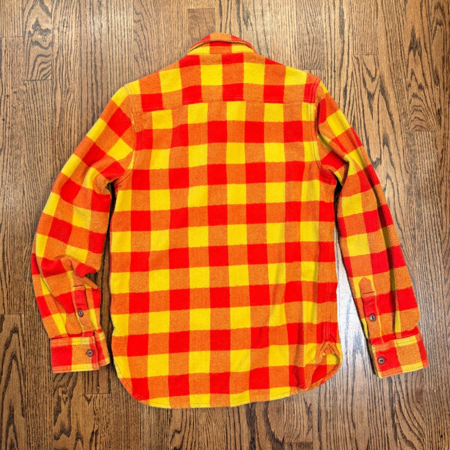 True Religion Buffalo Plaid Flannel Shirt Herringbone Button Down Small Orange