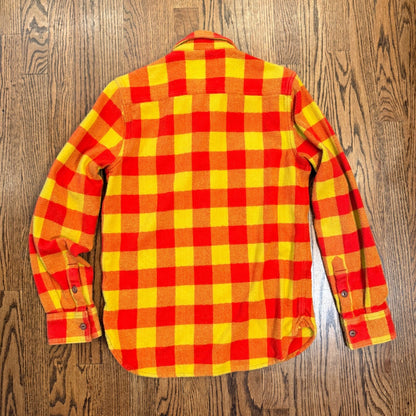 True Religion Buffalo Plaid Flannel Shirt Herringbone Button Down Small Orange