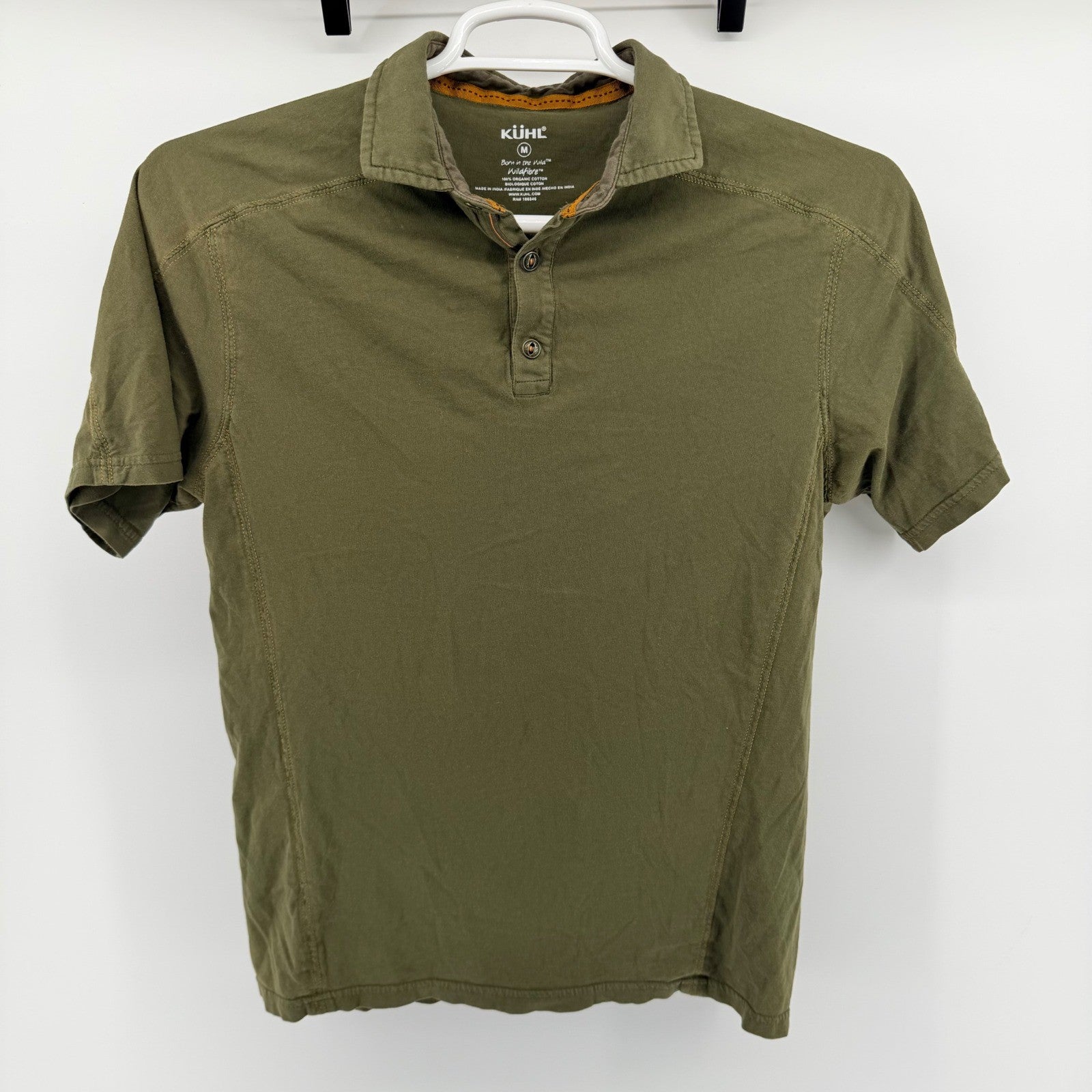 KUHL Wildfibre Polo Shirt Mens Medium Olive Green Organic Cotton Hiking 7242