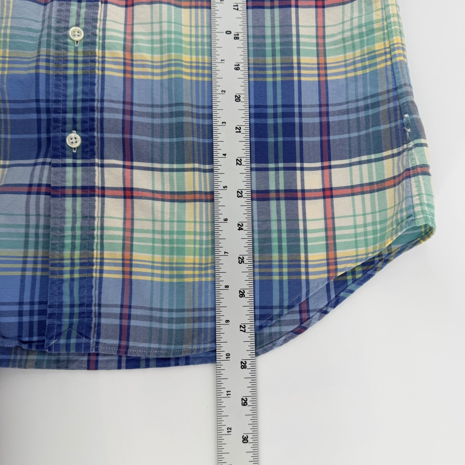Ralph Lauren Plaid Button Down Shirt Long Sleeve Pony Logo Small Blue Green Prep