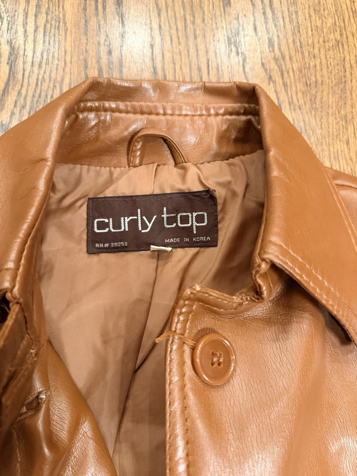VTG Curly Top Polyvinyl Jacket Womens 11/12 Brown Belted Blazer 80s Urban Safari
