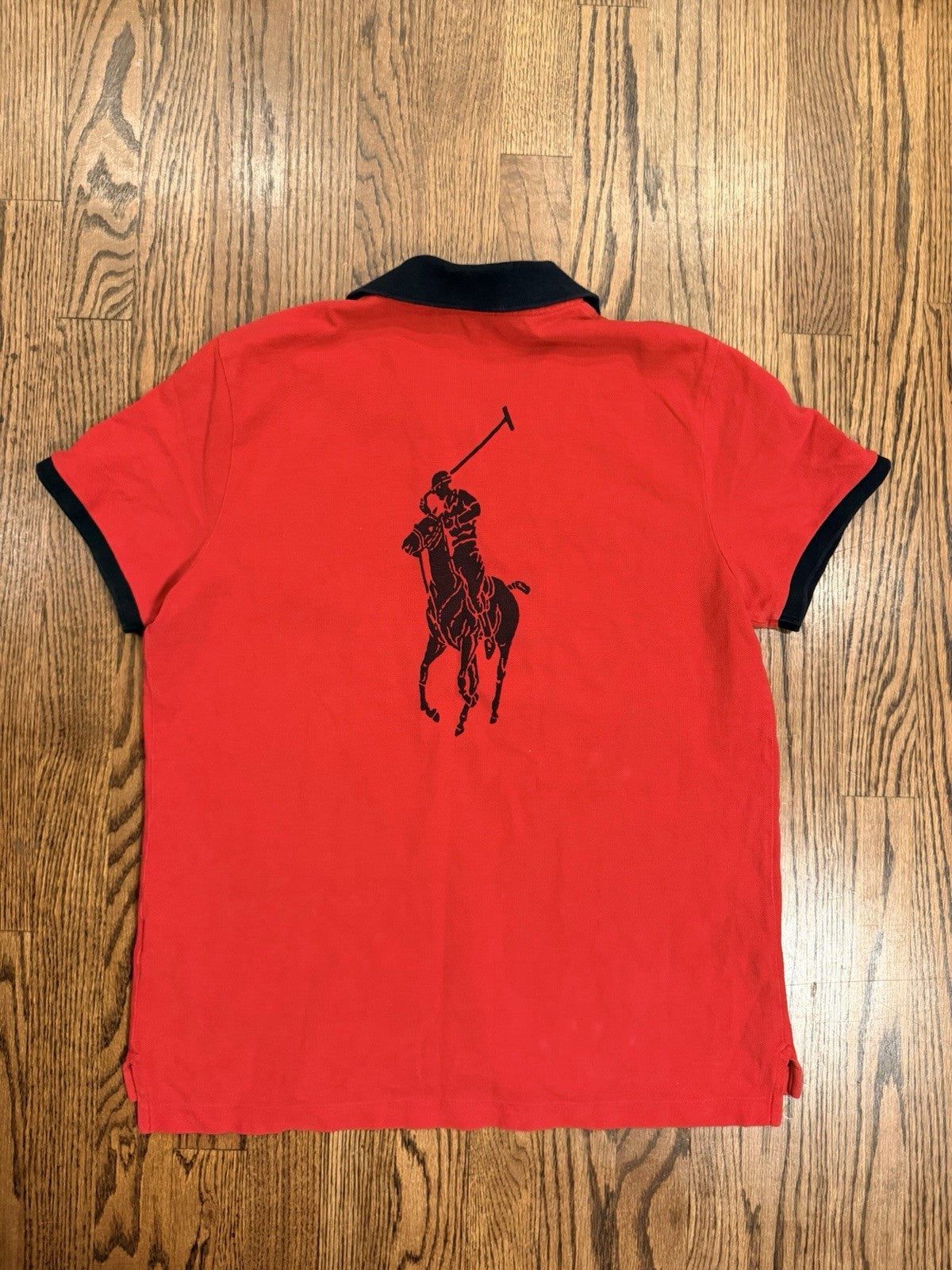 Ralph Lauren Polo Red Shirt Large Red Black Logo Big Pony Back Graphic