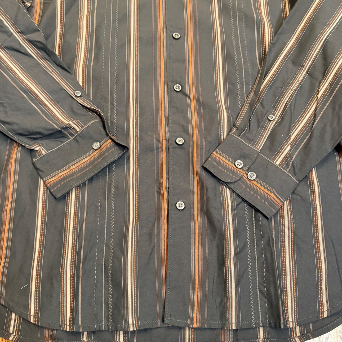 Tommy Bahama Silk Cotton Striped Button Down Shirt Large Brown Orange 83-T32195