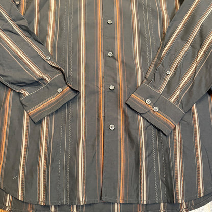 Tommy Bahama Silk Cotton Striped Button Down Shirt Large Brown Orange 83-T32195