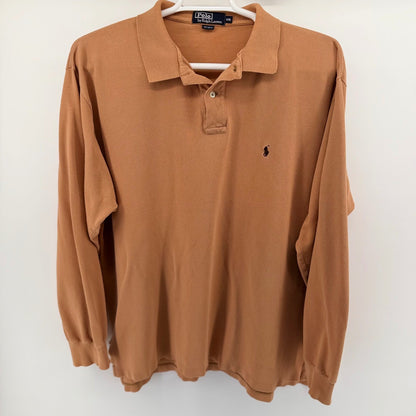 Polo Ralph Lauren Long Sleeve Polo Shirt XXL Burnt Orange Pique Cotton Pony Logo