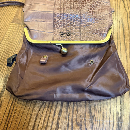 Jessica Simpson Brown Croc Bag Purse Clasp Snap Over Clutch Logo
