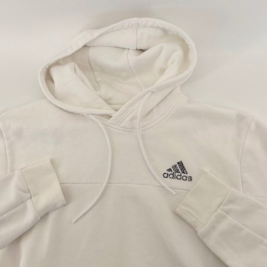 Adidas Essentials Fleece Hoodie HU1522 Graphic Logo Pullover Mens L White