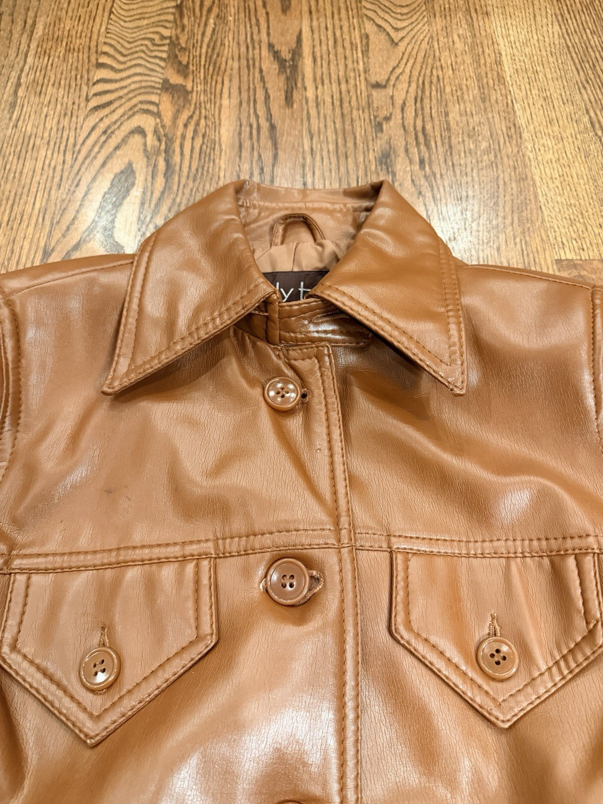 VTG Curly Top Polyvinyl Jacket Womens 11/12 Brown Belted Blazer 80s Urban Safari