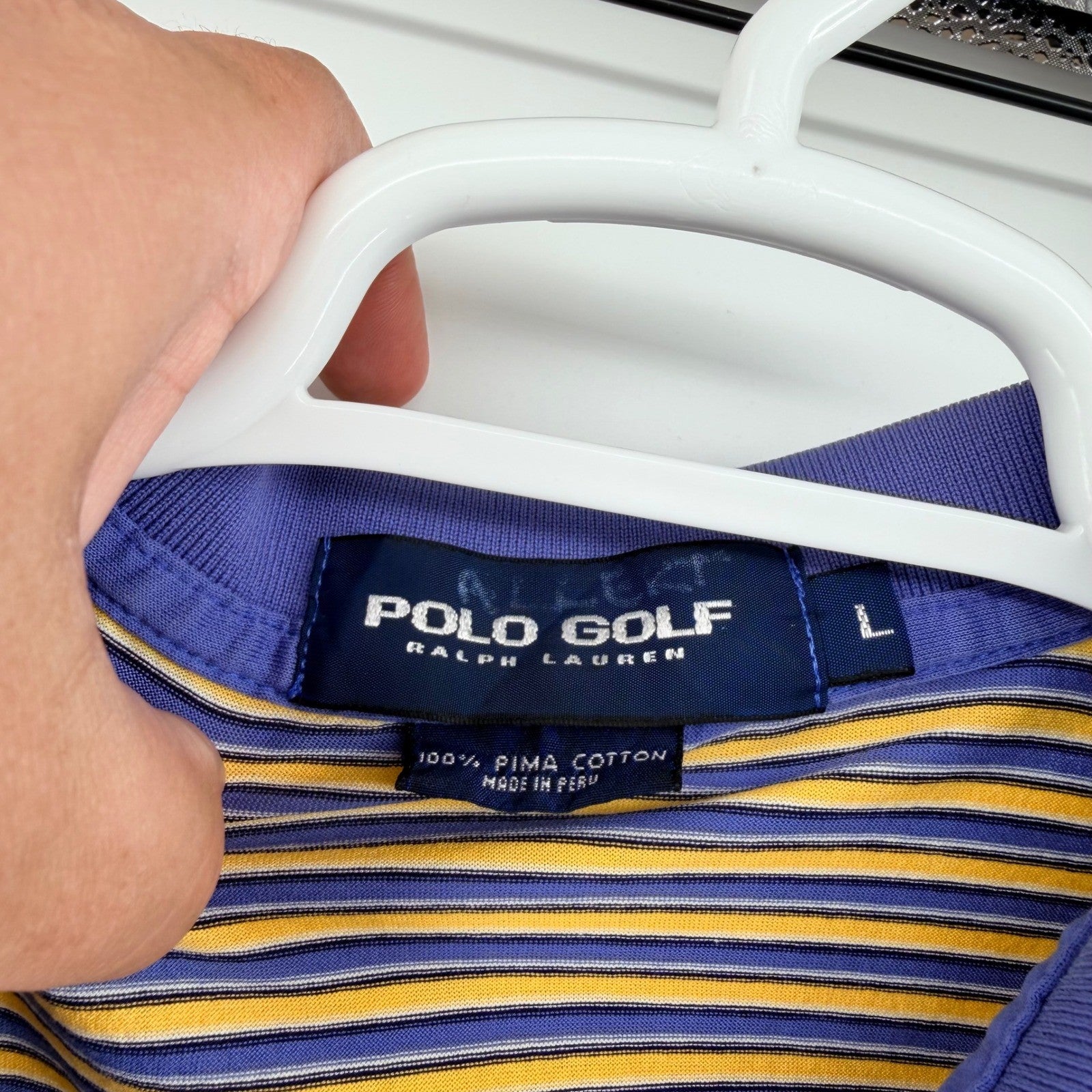 Polo Golf Ralph Lauren Striped Pima Cotton Polo Shirt Large Purple Yellow Mens